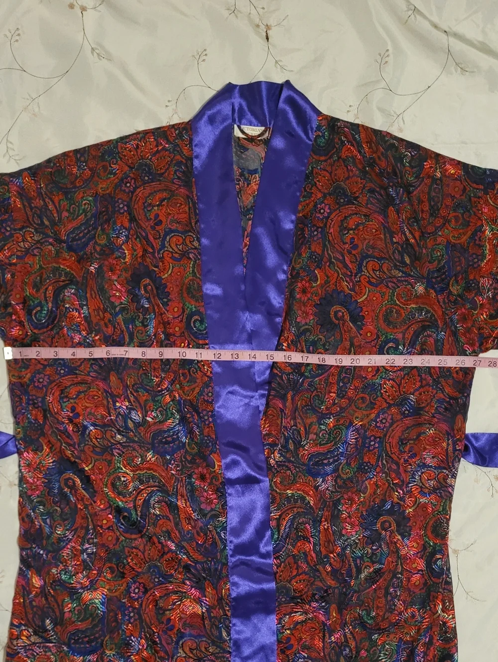Vtg Victoria's Secret Gold Label Jewel Tone Purple Paisley Satin Maxi Robe OS - Picture 13 of 15